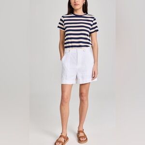 Madewell Clean Button-Tab Shorts in 100% Linen  Sz 4 In Eyelet White